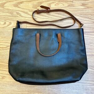 Madewell The Transport Tote Bag Black Brown Handle 100% Leather Zip Top